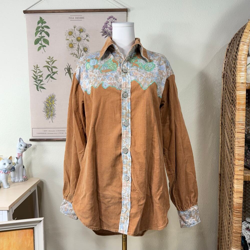 Handmade Beaded Floral Corduroy Jacket Southwestern Western Boho Cowgirl XL XXL